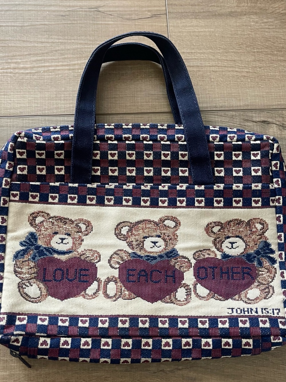 Vintage 1999 Gifts Journal Bible Bag Teddy Bear Love Cottagecore Tapestry Tote